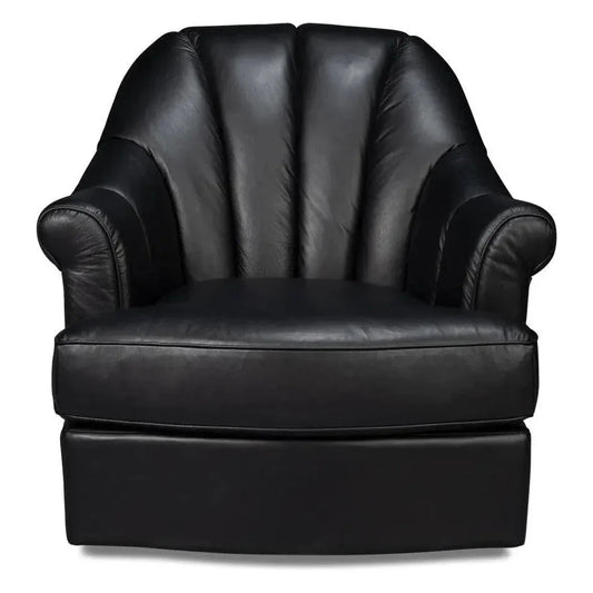 Scoth Wood and Leather Black Swivel Arm - LOOMLAN - Sarreid - Club Chairs
