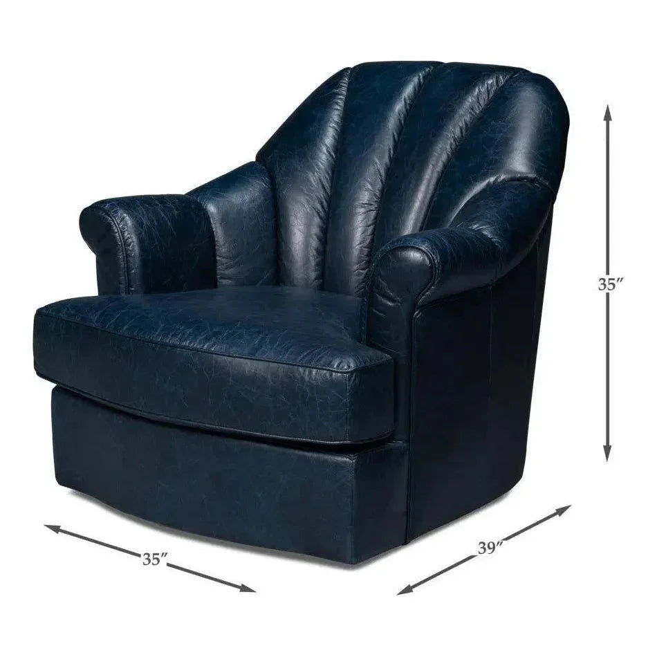 Scoth Wood and Leather Blue Swivel Arm - LOOMLAN - Sarreid - Club Chairs