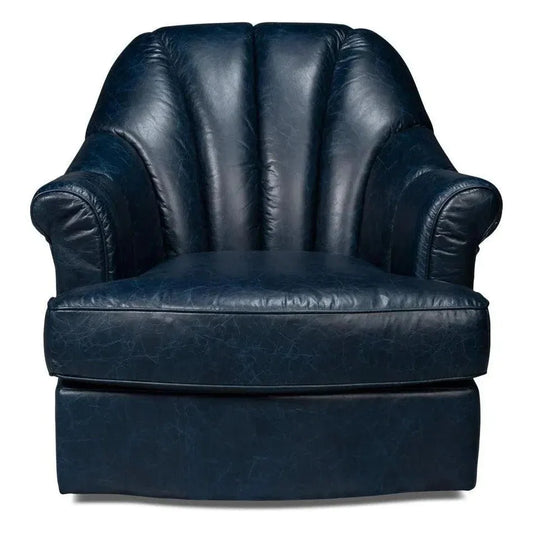Scoth Wood and Leather Blue Swivel Arm - LOOMLAN - Sarreid - Club Chairs