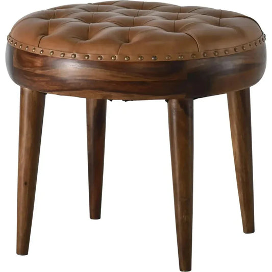 Chaney Leather Round Ottoman - LOOMLAN - LOOMLAN - Ottomans