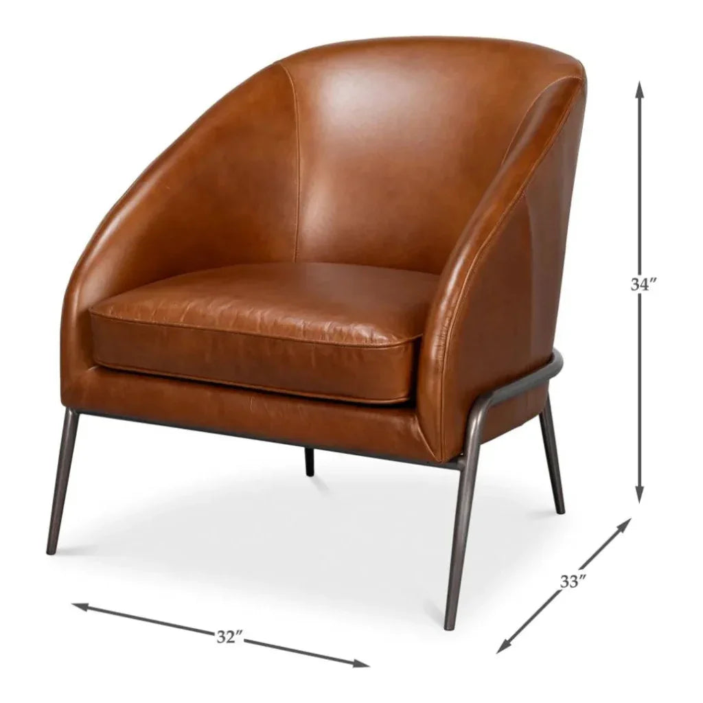 Simmons Modern Havana Brown Leather Chair - LOOMLAN - Sarreid - Accent Chairs