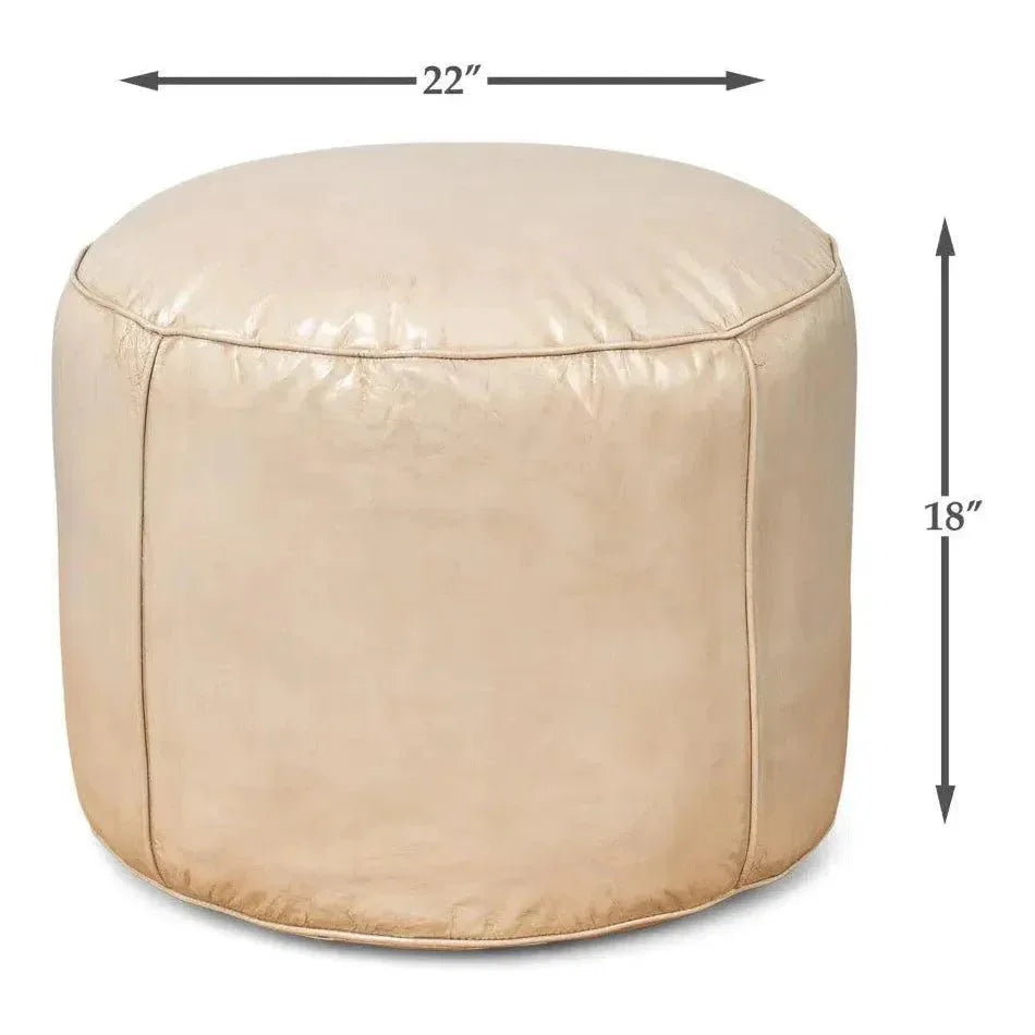 Soccerball Leather Beige Stool - LOOMLAN - Sarreid - Poufs and Stools