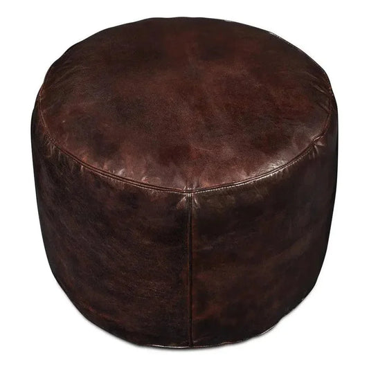 Soccerball Leather Dark Brown Stool - LOOMLAN - Sarreid - Poufs and Stools