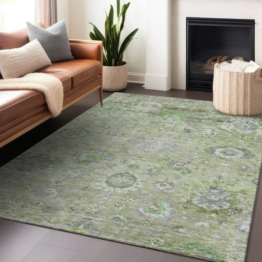 Sofia Green Washable Indoor-Outdoor Rug-Outdoor Rugs-LOOMLAN Rugs-LOOMLAN