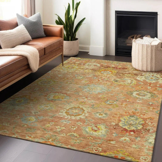 Sofia Orange Washable Indoor-Outdoor Rug-Outdoor Rugs-LOOMLAN Rugs-LOOMLAN