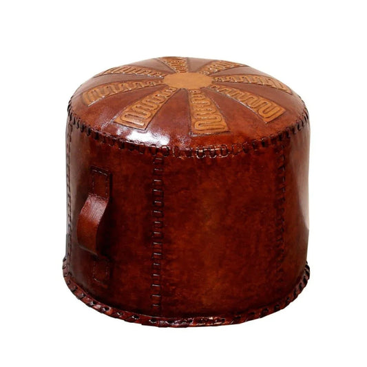 Sol Leather Round Pouf - LOOMLAN - Peninsula Home - Poufs and Stools