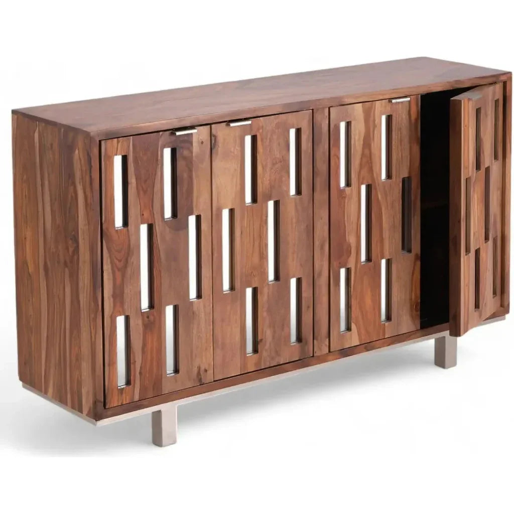 Getson Wooden Brown 4 Door Sideboard - LOOMLAN - LOOMLAN - Sideboards