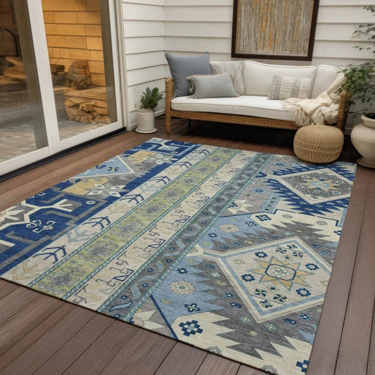Solara Blue Washable Indoor-Outdoor Rug-Outdoor Rugs-LOOMLAN Rugs-LOOMLAN