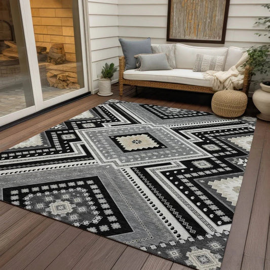 Solene Black Washable Indoor-Outdoor Rug-Outdoor Rugs-LOOMLAN Rugs-LOOMLAN