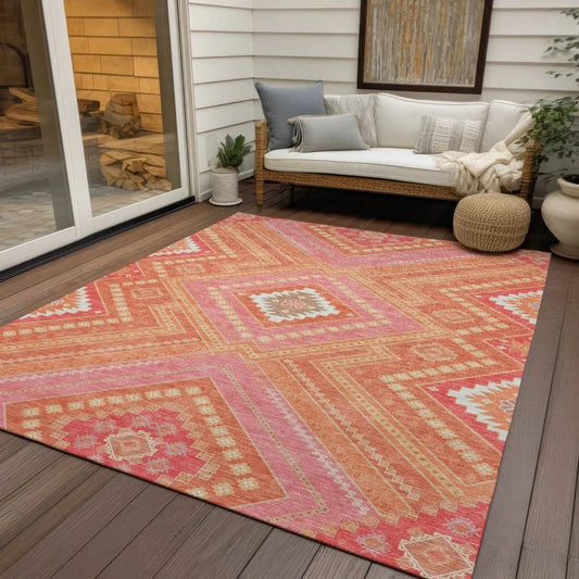 Solene Coral Washable Indoor-Outdoor Rug-Outdoor Rugs-LOOMLAN Rugs-LOOMLAN