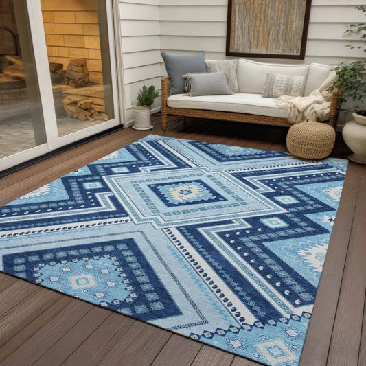 Solene Navy Washable Indoor-Outdoor Rug-Outdoor Rugs-LOOMLAN Rugs-LOOMLAN