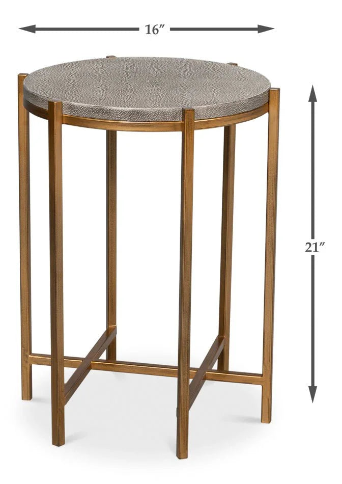 Spence Grey Leather Top Round Side Table - LOOMLAN - Sarreid - Side Tables