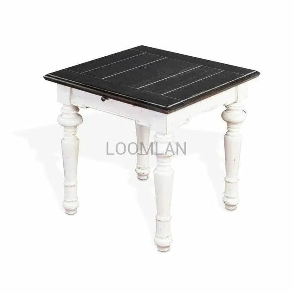 Square White and Black Wood Accent End Table - LOOMLAN - Sunny D - Side Tables