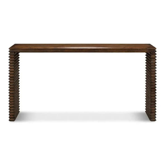 Stacked Console Table Slim French Brown Reclaimed Wood - LOOMLAN - Sarreid - Console Tables
