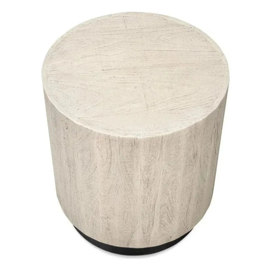 Stanford Wood & Metal Off - White Round End Table - LOOMLAN - Side Tables