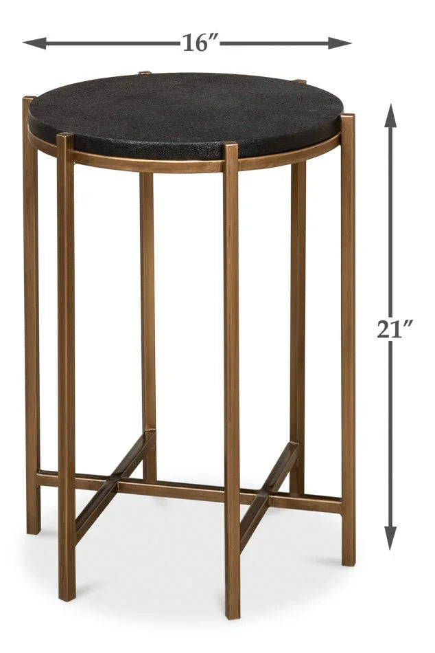 Stillwell Black Leather Round Side Table - LOOMLAN - Sarreid - Side Tables