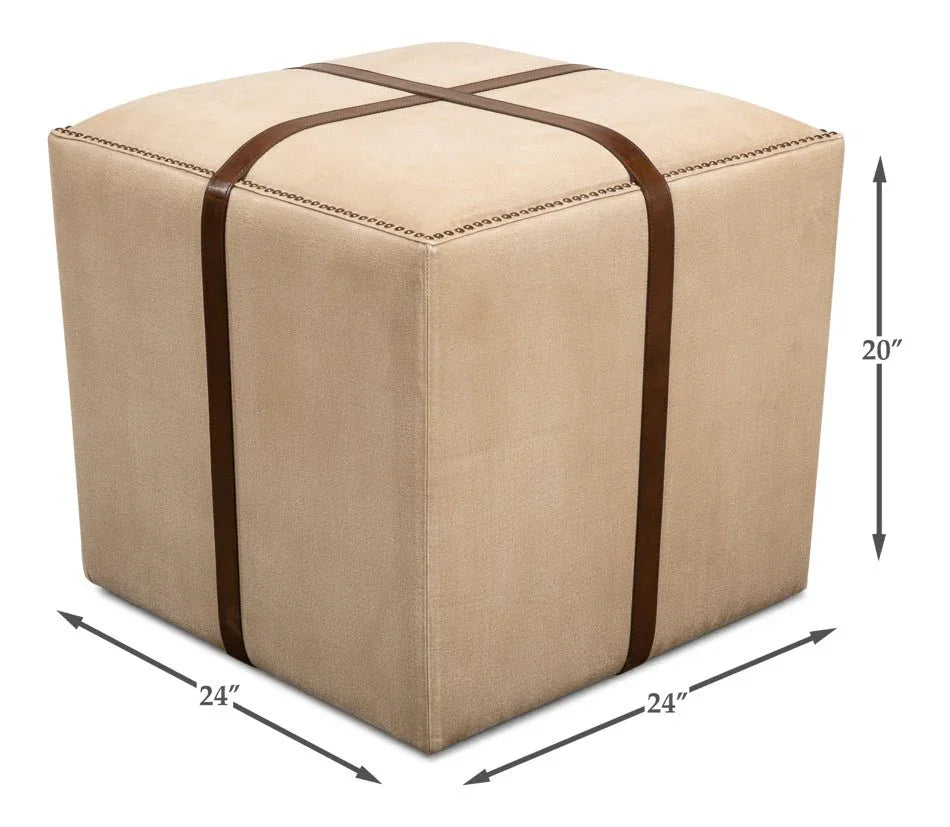 Strap Canvas and Leather Beige Stool - LOOMLAN - Sarreid - Poufs and Stools