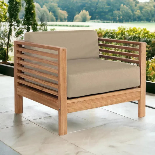 Summer Teak Outdoor Club Chair Sunbrella Cushion-Outdoor Accent Chairs-HiTeak-LOOMLAN
