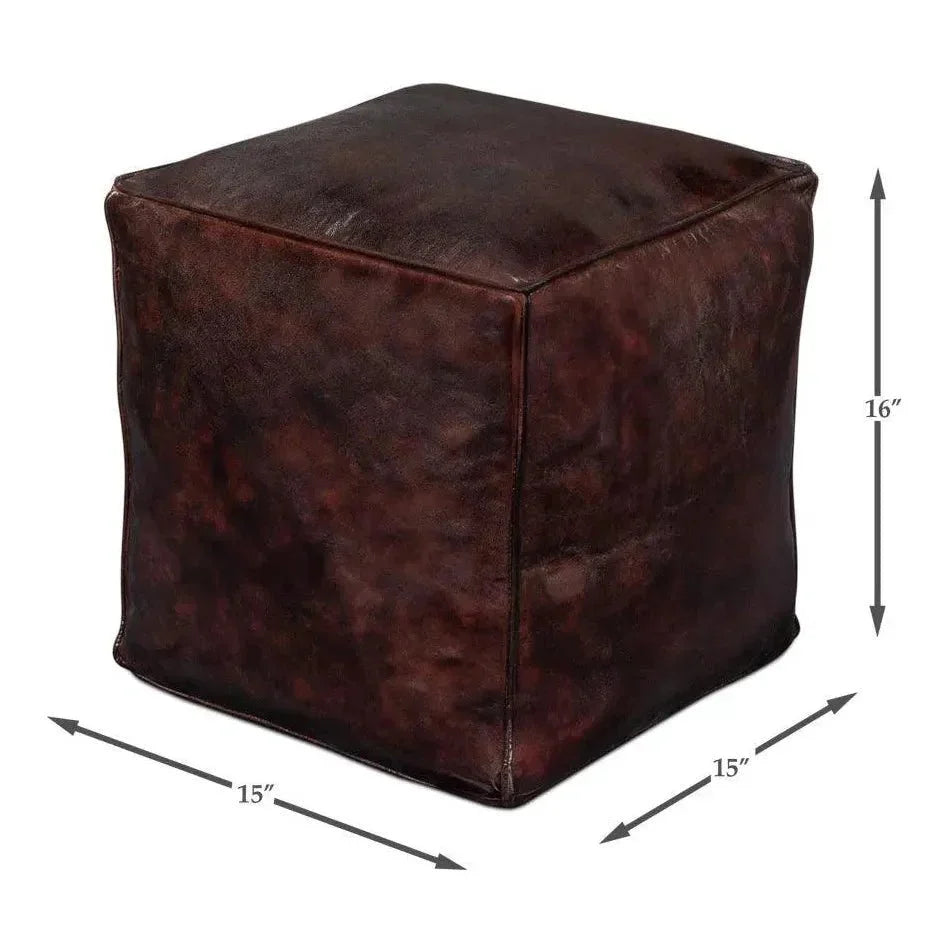 Sunday Afternoon Leather Dark Brown Cube - LOOMLAN - Sarreid - Poufs and Stools