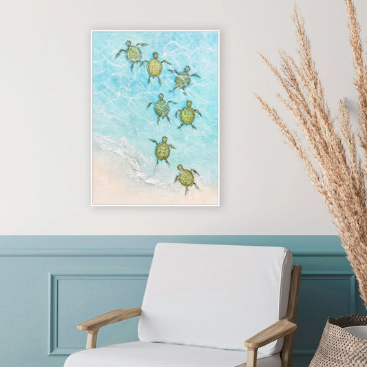 Swimming Turtles II Blue Canvas Art