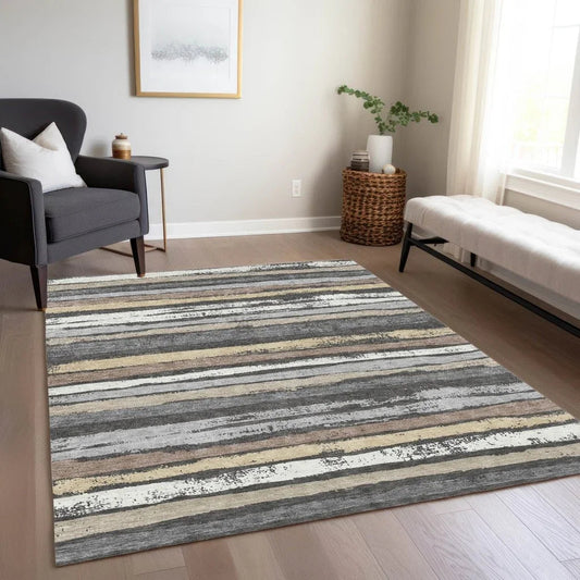 Sylira Charcoal Washable Indoor-Outdoor Rug-Outdoor Rugs-LOOMLAN Rugs-LOOMLAN
