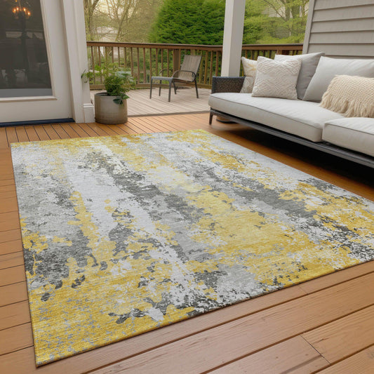 Taelara Gold Washable Indoor-Outdoor Rug