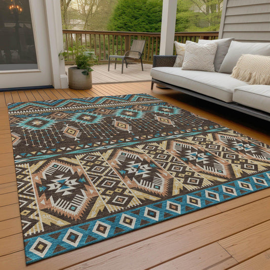 Taelien Brown Washable Indoor-Outdoor Rug