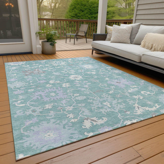 Taelius Blue Washable Indoor-Outdoor Rug
