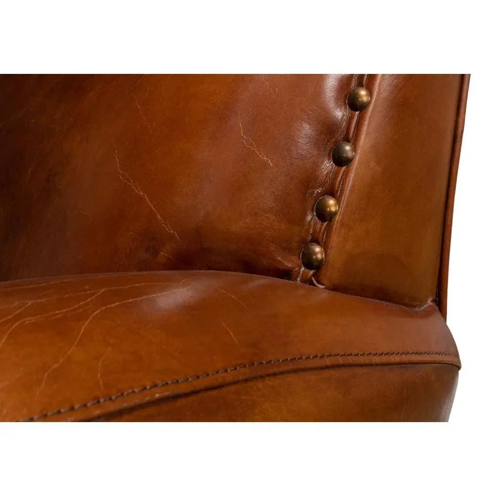 Taft Leather Brown Club Chair Dark Brown - LOOMLAN - Sarreid - Club Chairs