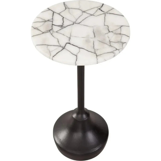 Talley Iron & Marble White Round Accent Table - LOOMLAN - Bassett Mirror - Side Tables