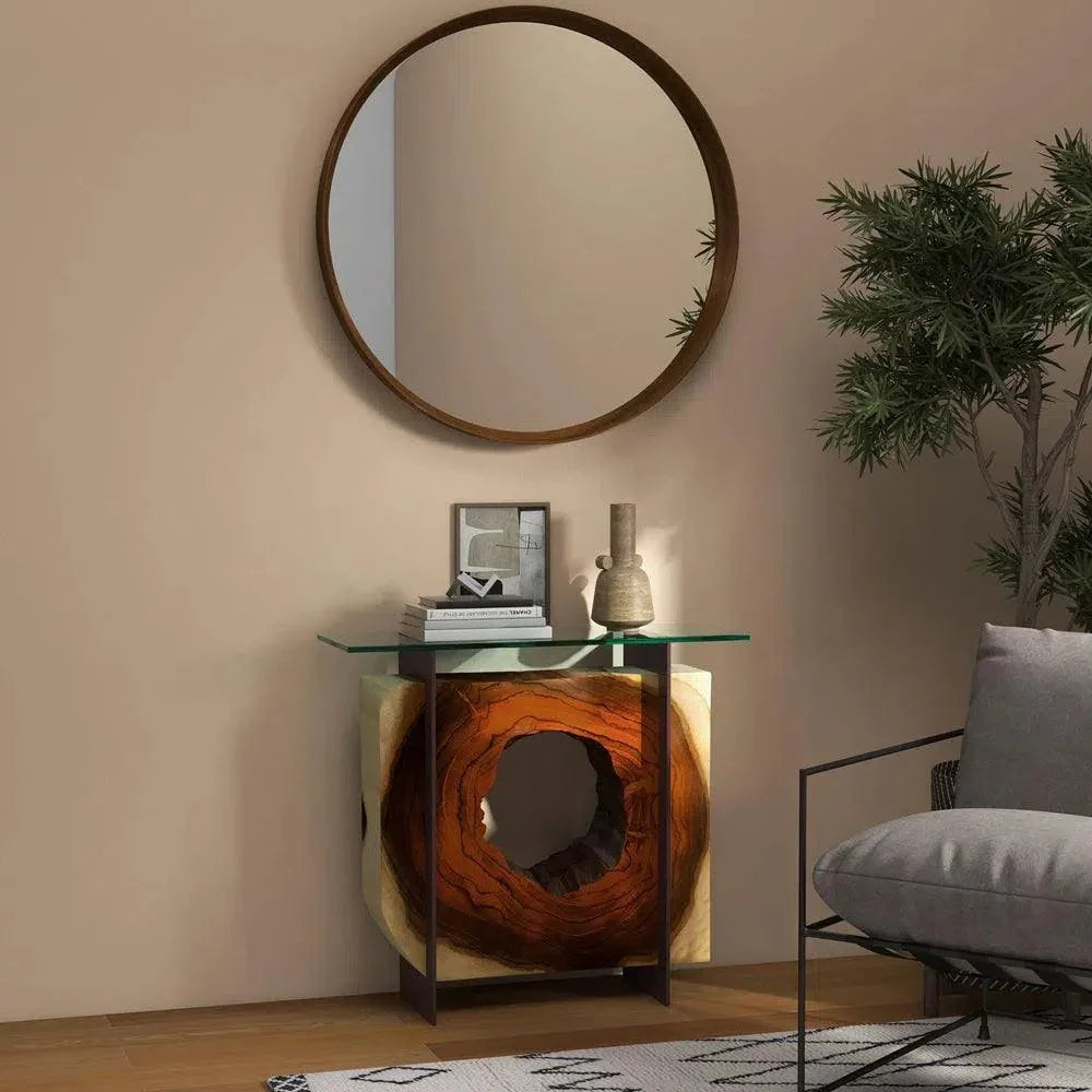 Tama Solid Chamcha Wooden Glass Sofa Table - LOOMLAN - Urbia - Console Tables