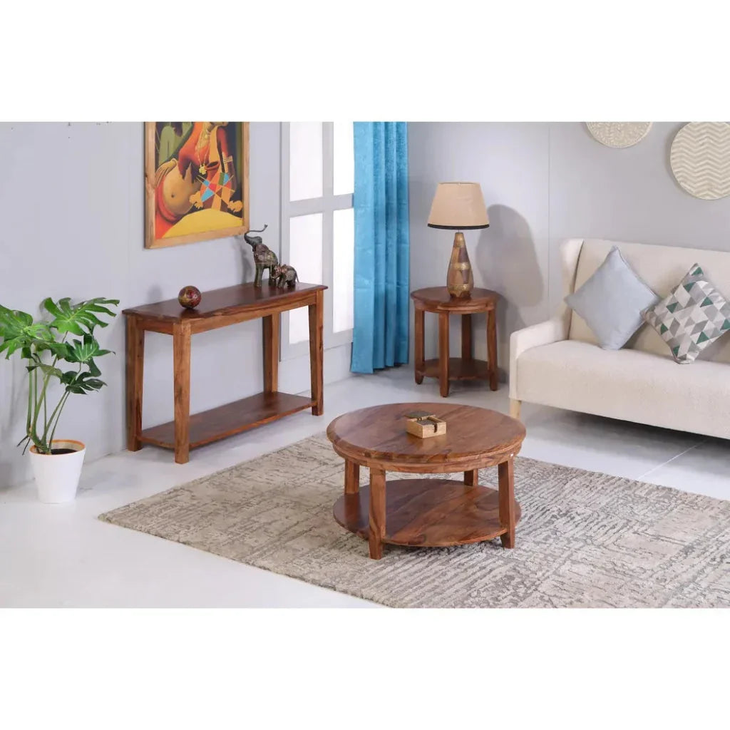 Geri Reddish Brown Wood Round Side Table - LOOMLAN - LOOMLAN - Side Tables