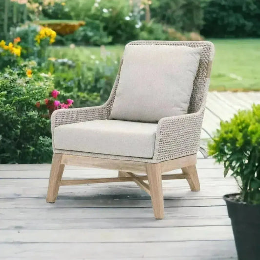 Tapestry Outdoor Club Chair Taupe & White Rope and Teak-Outdoor Lounge Chairs-Essentials For Living-LOOMLAN
