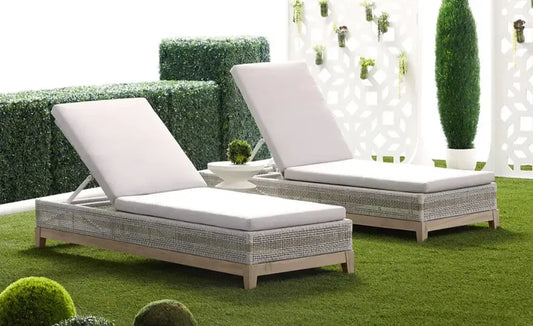 Tapestry Outdoor Chaise Lounge Teak Wood and Rope-Outdoor Chaises-Essentials For Living-LOOMLAN