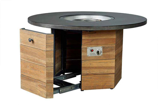Teak Outdoor Fire Table with Round Faux Concrete Top-Outdoor Fire Tables-Lloyd Flanders-LOOMLAN