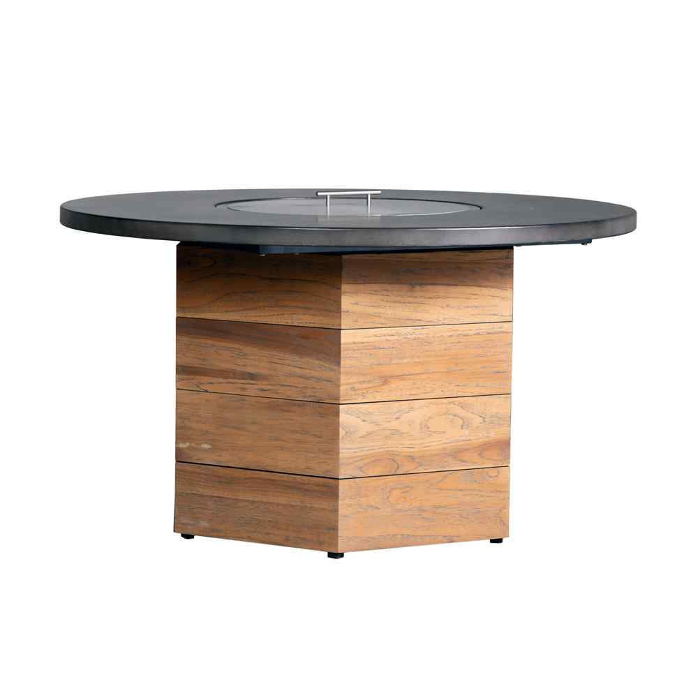 Teak Outdoor Fire Table with Round Faux Concrete Top-Outdoor Fire Tables-Lloyd Flanders-LOOMLAN