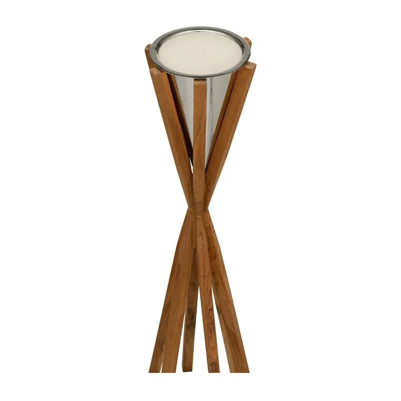Teton Teak Wooden Design Candleholder - LOOMLAN - Wildwood - Candle Holders