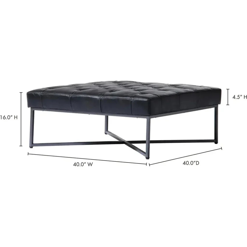 Thad Grain Buffalo Black Leather Ottoman Coffee Table - LOOMLAN - Moe's Home - Coffee Tables