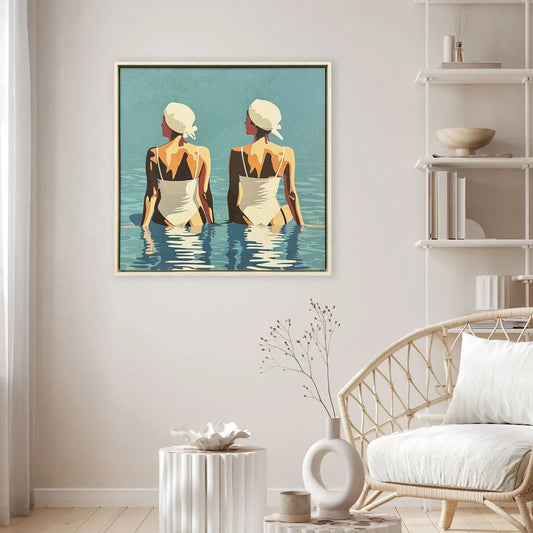Two Friends at the Beach Turquoise Canvas Art