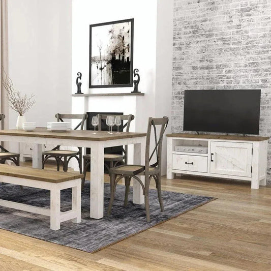 Two Tone White TV Stand Drawers Small Media Console - LOOMLAN - LH Imports - TV Stands & Media Centers