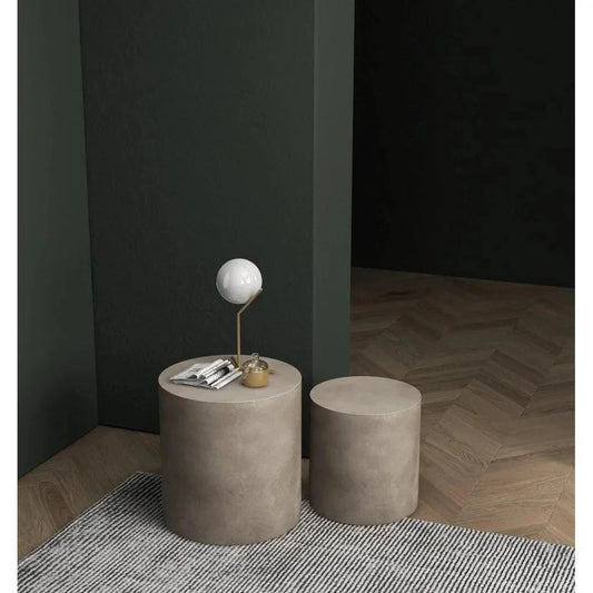 Una Concrete Round Garden Stools (Set of 2)-Garden Stools-Urbia-LOOMLAN