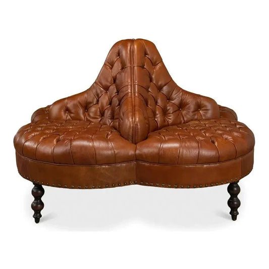 Unique Curved Leather Lobby Sofa - LOOMLAN - Sarreid - Sofas & Loveseats