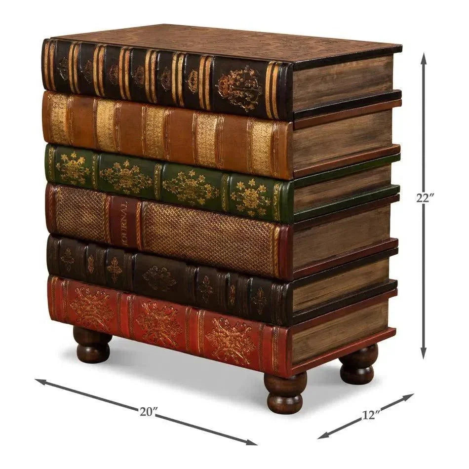 Unique Florentine Books Chairside Side Table - LOOMLAN - Sarreid - Side Tables