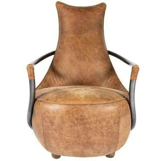 Unique Shape Tan Leather Club Chair - LOOMLAN - Moe's Home - Club Chairs
