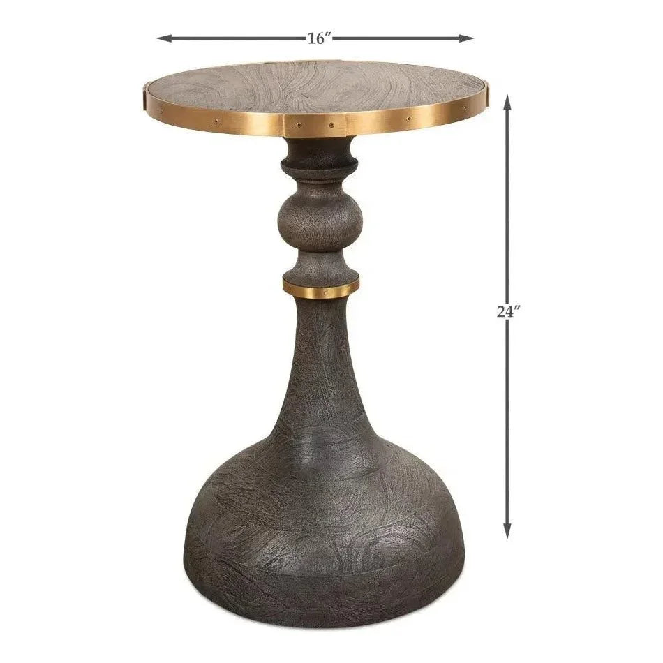Upturned Goblet Round Side Table Brass & Oak - LOOMLAN - Sarreid - Side Tables