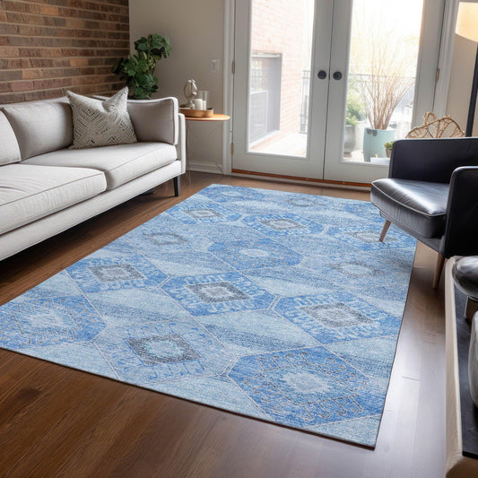 Uraain Blue Washable Indoor-Outdoor Rug