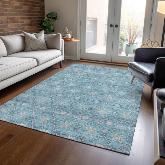 Uraas Teal Washable Indoor-Outdoor Rug