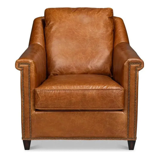 Vandike Wood and Leather Brown Arm Chair - LOOMLAN - Sarreid - Club Chairs