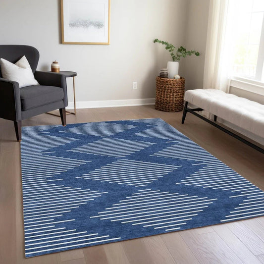 Velina Blue Washable Indoor-Outdoor Rug-Outdoor Rugs-LOOMLAN Rugs-LOOMLAN
