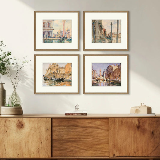 Venice Wood Blue Framed Wall Art 4PC
